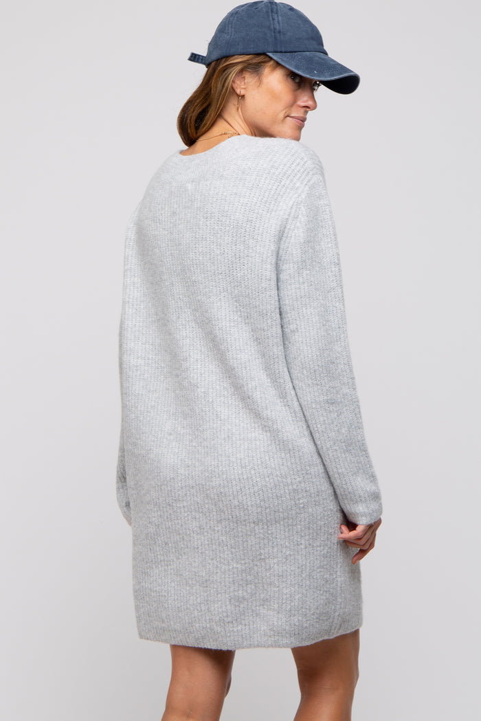 Heather Grey V-Neck Oversized Sweater Dress