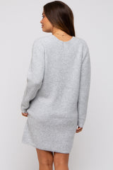 Heather Grey V-Neck Oversized Maternity Sweater Dress