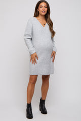 Heather Grey V-Neck Oversized Maternity Sweater Dress