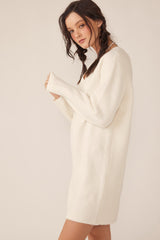 Ivory V-Neck Oversized Sweater Dress