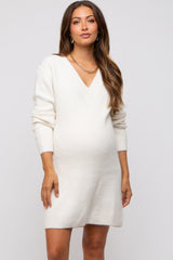 Ivory V-Neck Oversized Maternity Sweater Dress