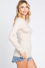 Beige Basic Long Sleeve Top