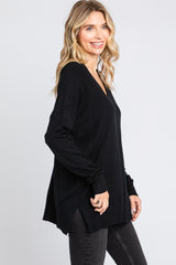 Black Long Sleeve Side Slit Sweater