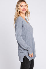 Heather Grey Long Sleeve Side Slit Sweater