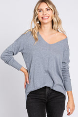 Heather Grey Long Sleeve Side Slit Sweater