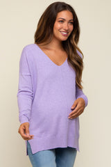 Lavender Long Sleeve Side Slit Maternity Sweater