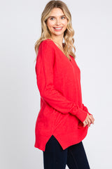 Red Long Sleeve Side Slit Sweater