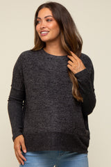 Black Heather Brushed Knit Maternity Top