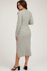 Heather Grey Long Sleeve Front Slit Maternity Sweater Maxi Dress