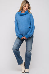 Blue Turtleneck Boucle Maternity Sweater