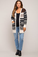 Black Pattern Fuzzy Knit Maternity Cardigan