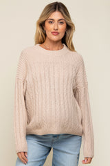 Cream Beige Cable Knit Maternity Sweater