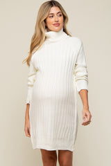 Ivory Turtleneck Maternity Sweater Dress