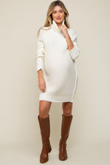 Ivory Turtleneck Maternity Sweater Dress