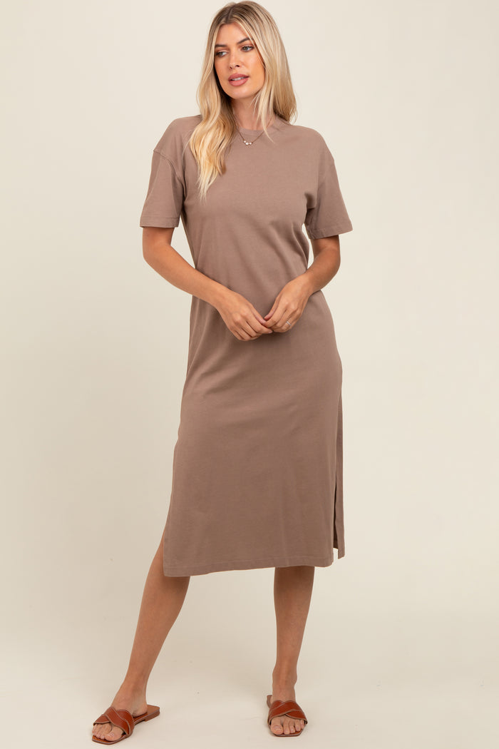 Taupe T-Shirt Maternity Midi Dress