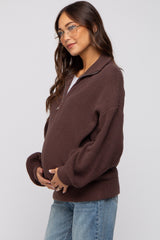 Brown Oversized Zip Up Maternity Cardigan