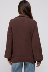 Brown Oversized Zip Up Maternity Cardigan