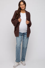 Brown Oversized Zip Up Maternity Cardigan