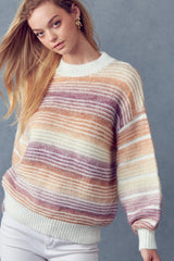 Multicolor Stripe Balloon Sleeve Maternity Sweater