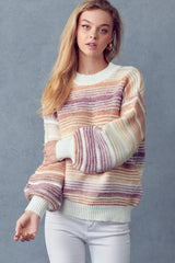 Multicolor Stripe Balloon Sleeve Sweater