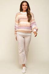 Multicolor Stripe Balloon Sleeve Maternity Sweater