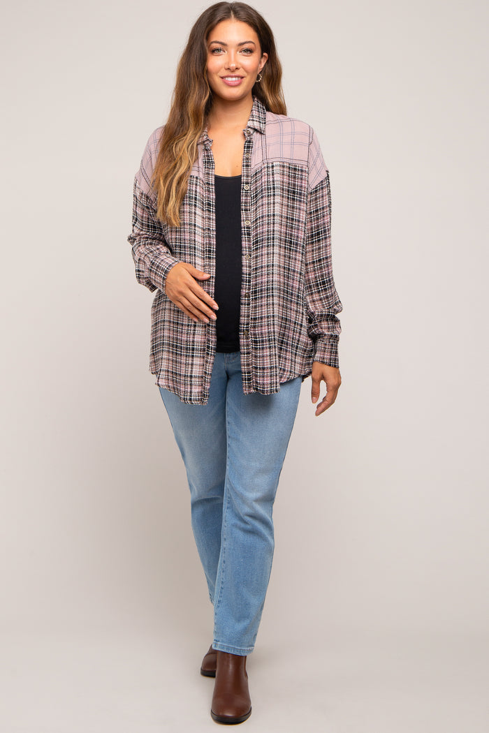 Lavender Mixed Plaid Maternity Top
