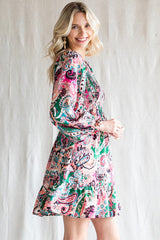 Pink Paisley Smocked Long Sleeve Dress