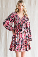 Black Paisley Smocked Long Sleeve Maternity Dress