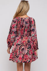 Black Paisley Smocked Long Sleeve Maternity Dress