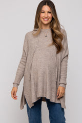 Mocha Knit Hooded Side Slit Maternity Sweater