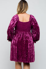 Magenta Velour Square Neck Maternity Plus Dress