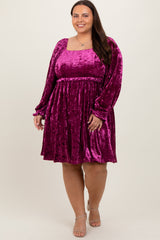 Magenta Velour Square Neck Maternity Plus Dress