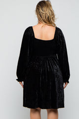 Black Velour Square Neck Maternity Plus Dress