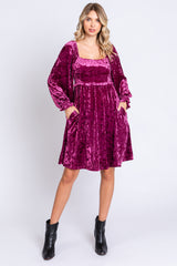 Magenta Velour Square Neck Dress