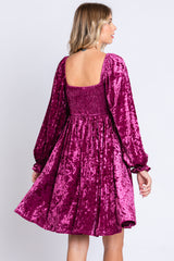 Magenta Velour Square Neck Dress