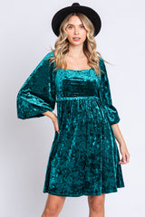 Green Teal Velour Square Neck Maternity Dress