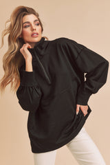 Black Half Zip Maternity Pullover Top