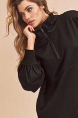 Black Half Zip Pullover Top