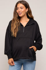 Black Half Zip Maternity Pullover Top