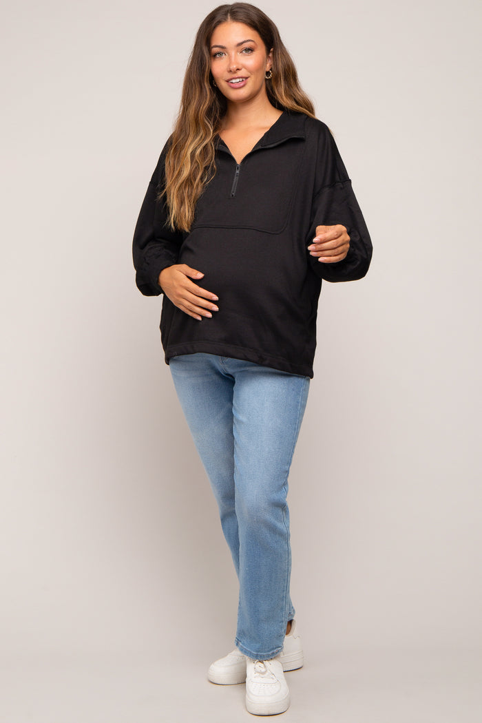 Black Half Zip Maternity Pullover Top
