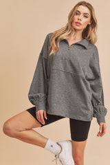 Charcoal Half Zip Maternity Pullover Top