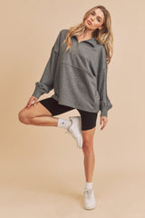 Charcoal Half Zip Pullover Top