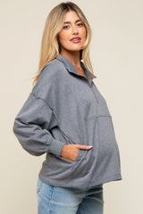 Charcoal Half Zip Maternity Pullover Top