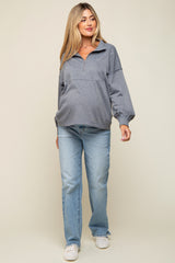 Charcoal Half Zip Maternity Pullover Top