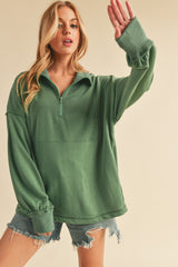 Light Olive Half Zip Pullover Top