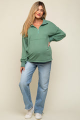 Light Olive Half Zip Maternity Pullover Top