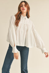 Off White Button Down Babydoll Top