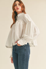 Off White Button Down Babydoll Top