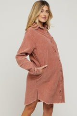 Rust Corduroy Button Down Collared Maternity Dress