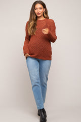 Rust Chenille Open Knit Maternity Sweater